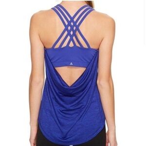 prAna Women's Blue Strappy Yoga Tank Top Size XL Built-in Bra